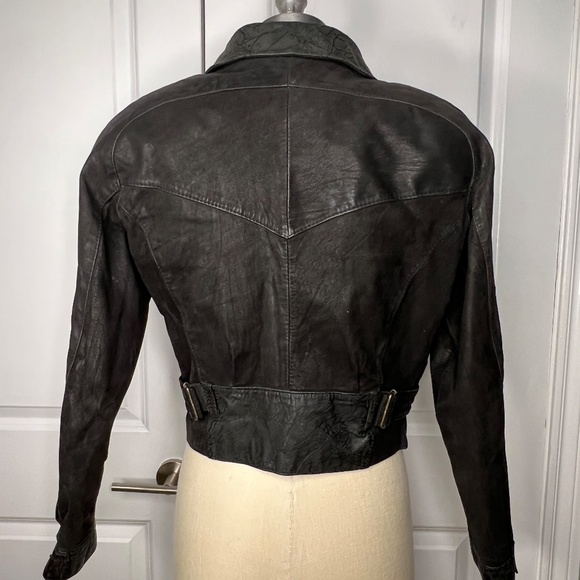 G-III Global Identity Leather Jacket Black Size Medium Vintage 80's 90's Cropped - Picture 2 of 8